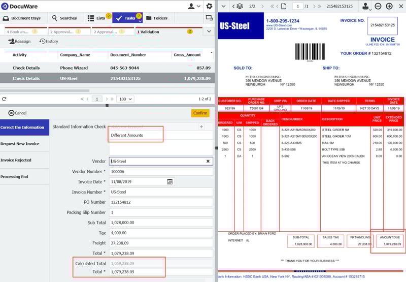 This A/P invoice is not correct. The workflow has identified a total amount that is too high…
